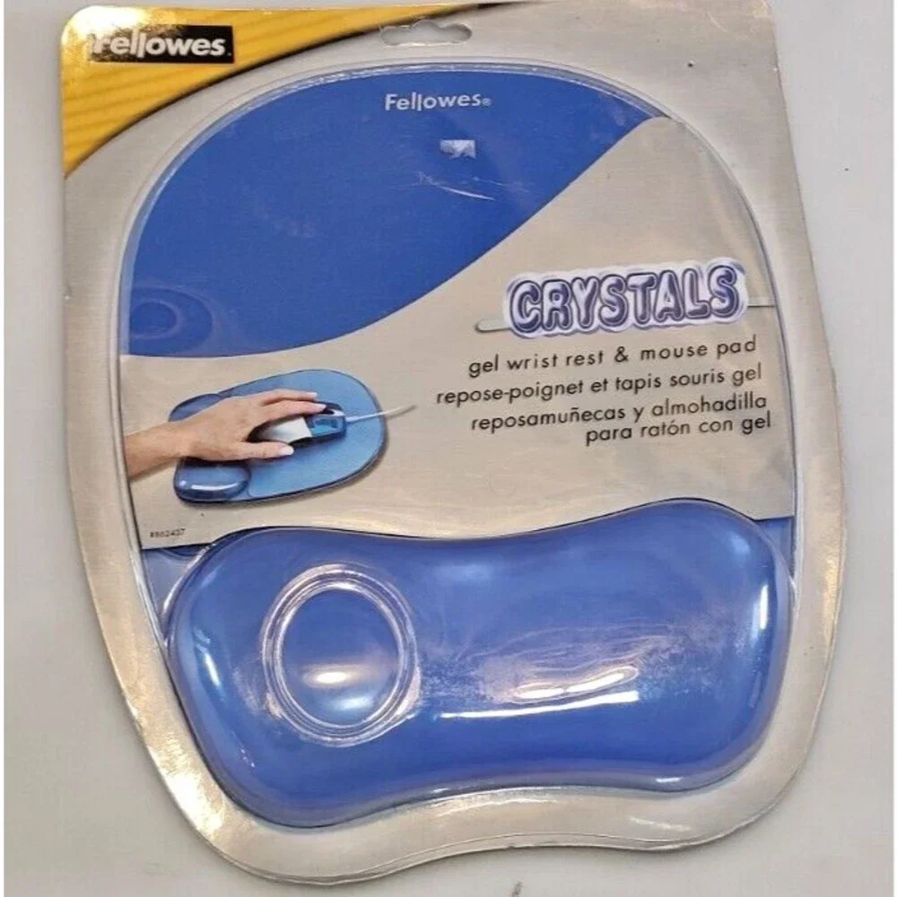 Fellowes Gel Crystals Mouse Pad w/Wrist Rest Rubber Back 8 x 9-/4 Blue #862439